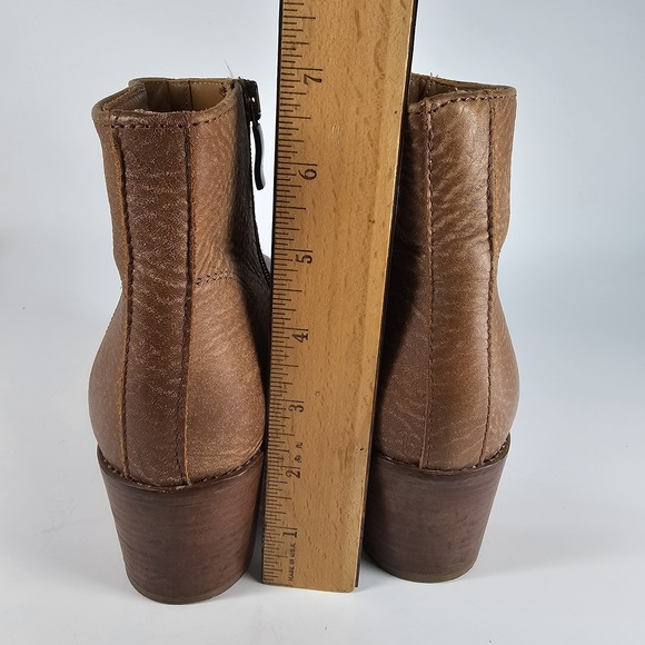 Roots Ankle Booties Women 8 38 Brown Tan Side Zip Boho Block Heel Pebbled Italy - Picture 8 of 11